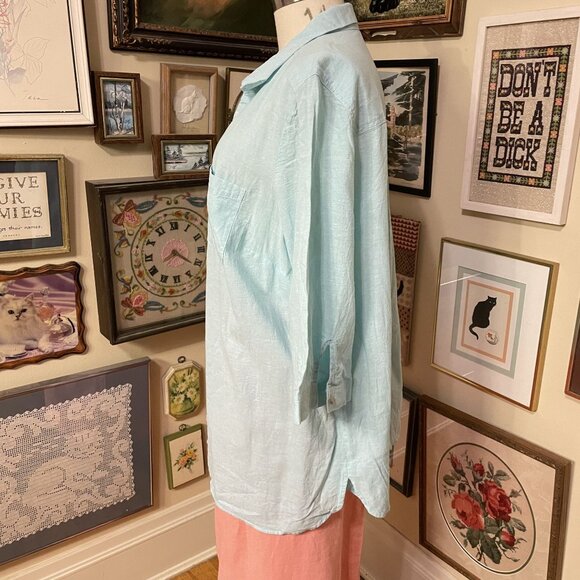 Catherines Womens Light Blue Linen Blend Button-Up Shirt Top Size 2X - Picture 2 of 4